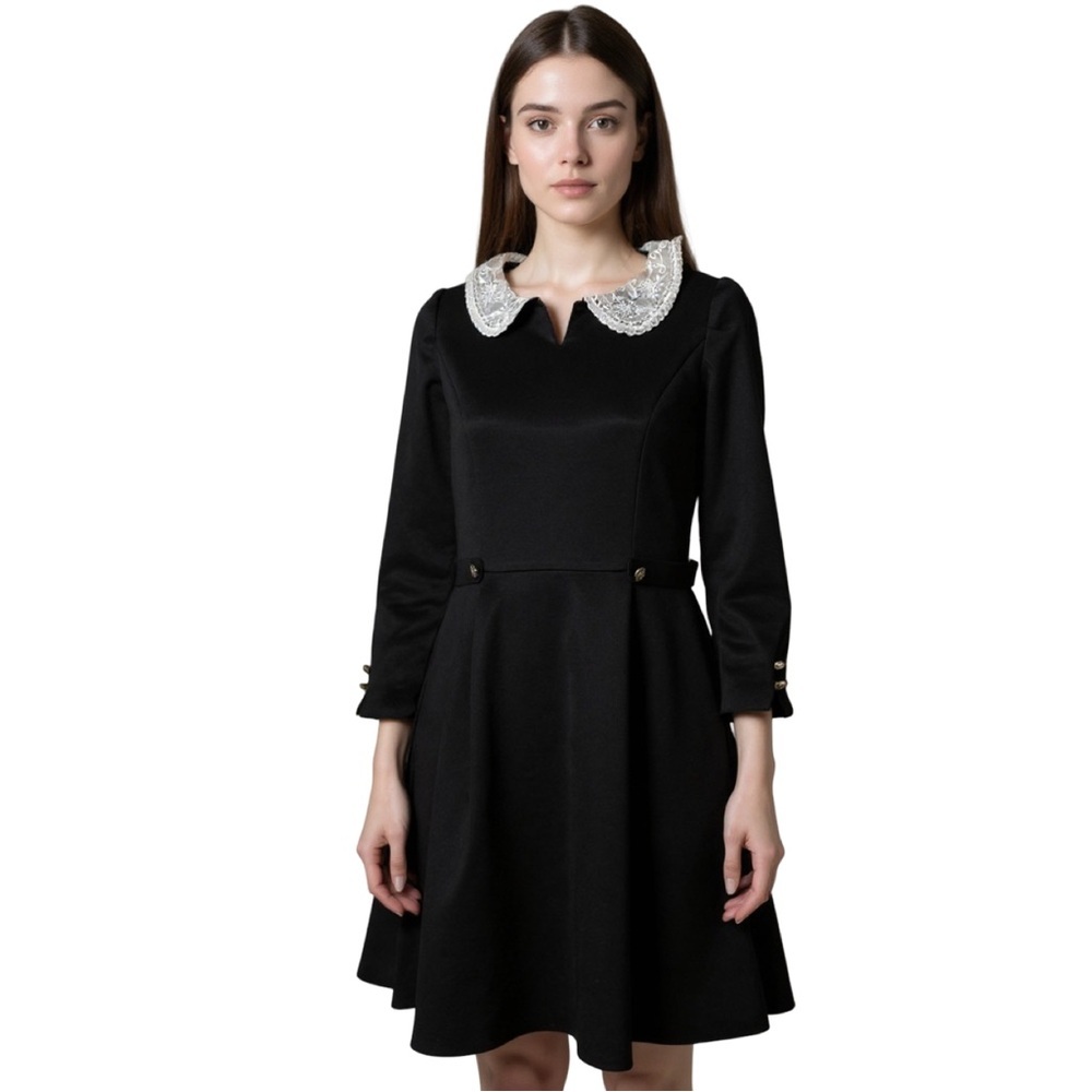 Elegant Black Dress with White Collar